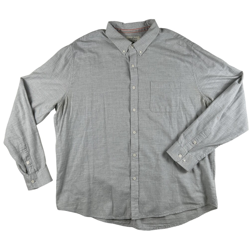 The Normal Brand Shirt Mens 2XL Gray Stripe Long Sleeve Button Front Knit Casual